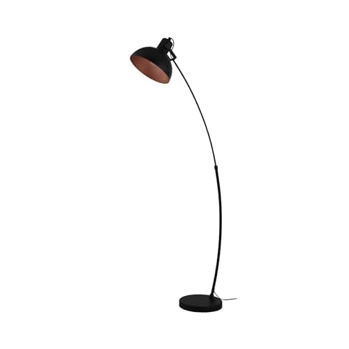 Image of Eglo Arc Floor lamp Jaafra, Arched floorlamp for Living Room, Curved Standing Light for Reading, Black and Copper Coloured Metal, E27 Socket