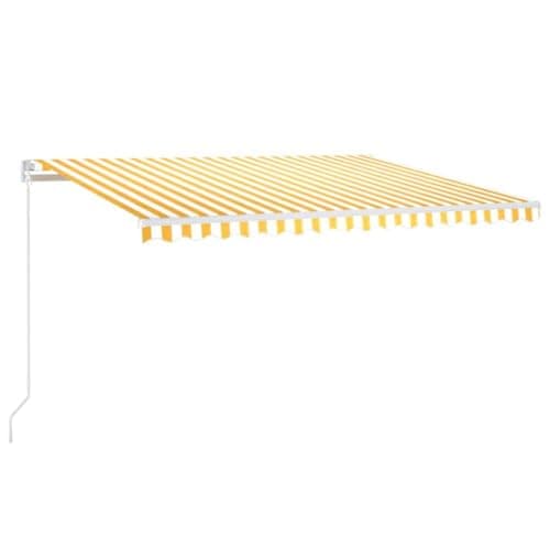 Image of vidaXL Manual Retractable Awning 450x300 cm with LED - Yellow/White Shelter for Garden, Patio