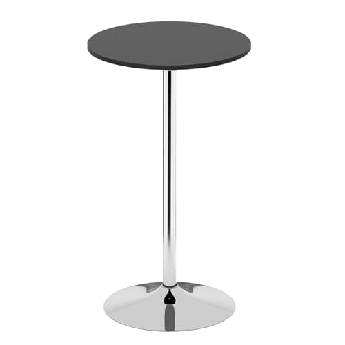 Image of COSTWAY Round Bar Table, 60cm Counter Bistro Pub Tables with Fixed Tabletop, Silver Leg and Stable Base, Circular Cocktail Dining Table for Home Kitchen Café (Black)