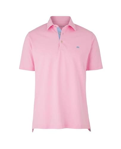 Image of THE SAVILE ROW COMPANY LONDON Men's Classic Fit Cotton Pique Short Sleeve Polo Shirt - Soft Pink - XXL