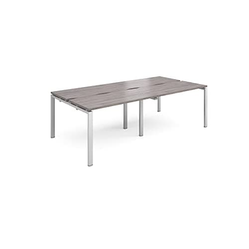 Image of Mr Office Adapt double back to back desks 1200mm deep - silver frame, Grey oak, 2400