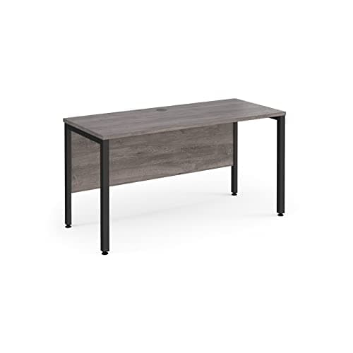 Image of Mr Office Maestro 25 straight desk 600mm deep - black bench leg frame, Grey oak, 1400