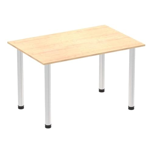 Image of OPO Impulse Freestanding 1400mm Rectangular Table with Post Leg | Sturdy Build Weather & Heat Resistant Melamine Finish Meeting Table Maple Aluminium