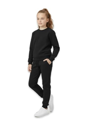 Image of CASUALKING Girls Kids Tracksuits Set Sweatshirt Plain Tracksuit with Jogger Sweatpants Sports Activewear Set Girls 7/8 9/10 11/12 13 Years UK Size (UK, Age, 7 Years, 8 Years, Black)