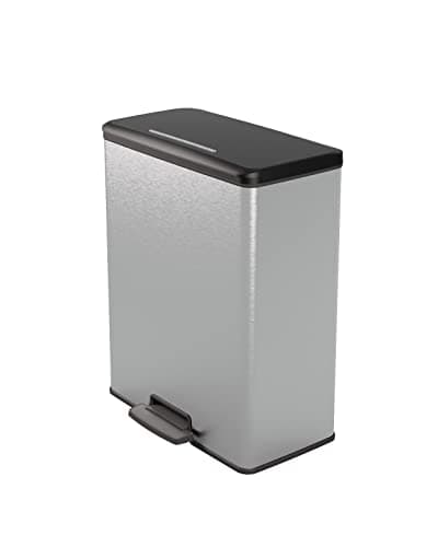 Image of CURVER Metal Effect Pedal Touch Deco Bin, 100% Recycled Material, Soft-Close Lid & Rustproof, 65 Litres, Metallic Silver