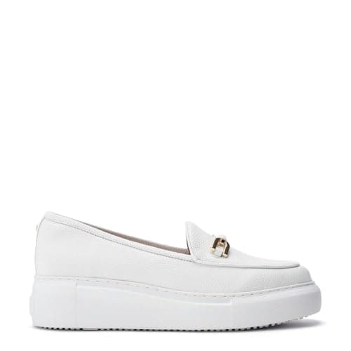 Image of Moda in Pelle Women's Chamomile White Leather Wedge Heeled Loafers 9