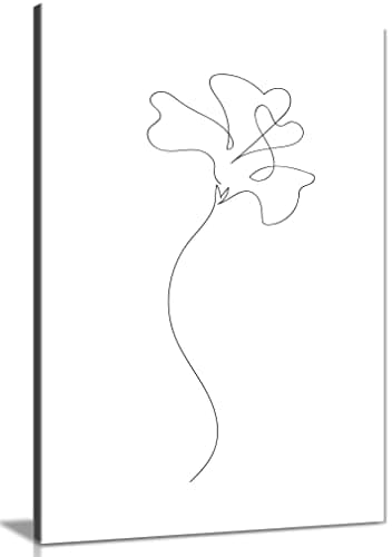 Image of Panther Print Fine Art Prints Black Flower Line Art White Background Artistic Framed Canvas Print, Pictures for Home Walls, Bedroom, Living Room & Bathroom Decor 46x31cm (18x12in)