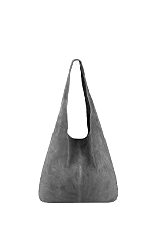 Image of Ladies New Italian Genuine Real Suede Leather Oversize Slouch Shoulder Tote Bag (Grey)