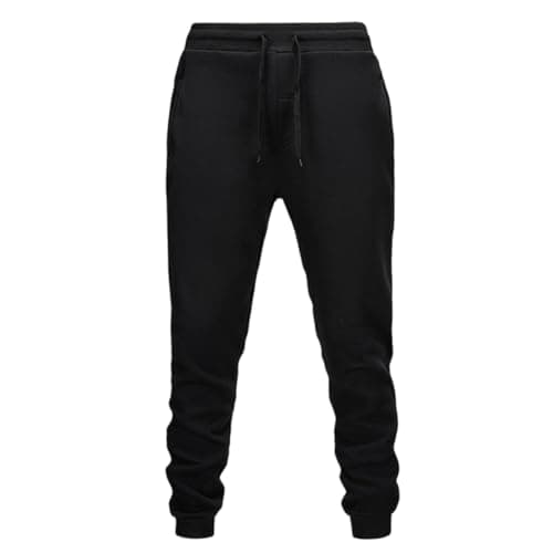 Image of Men's Jogging Bottoms Slim Fit Joggers with Pocket Tapered Elasticed Waist Sweatpants Straight Leg Flat Front Casual Tracksuit Bottoms Solid Color for Daily Wear Black