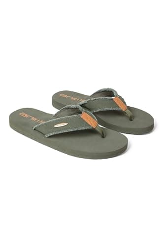 Image of Animal Men’s Tidal Flip Flops - Lightweight Slip-On Sandals with Cushioned Footbed & Neoprene Lining - Spring, Summer, Beach, Poolside Relaxation Khaki Adult Shoe Size 10