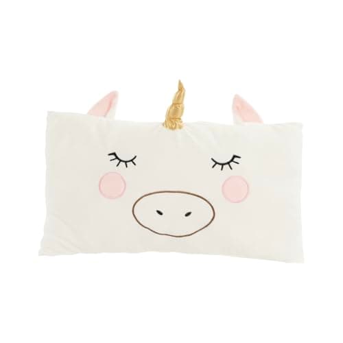 Image of Idena 40258 Cuddly Unicorn Cushion with Golden Horn Ears and Face Cushion for Babies and Children Approx. 45 cm