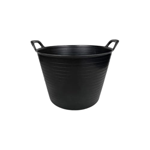 Image of Large Black Flexi Tub – Heavy Duty Flexible Rubber Storage Bucket with Handles | Multi Purpose Container for Garden Waste, DIY, Builders, Stable Feed, Home, Indoor Outdoor Use (Large 42 Liter, 1Pack)