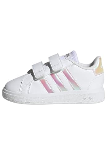 Image of adidas Unisex Baby Grand Court Lifestyle Court Hook and Loop Shoes, Cloud White/Iridescent/Cloud White, 9 UK Child
