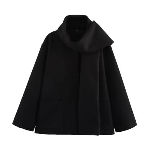 Image of Women's Wool Coats Ladies Elegant Jackets with Scarf Long Sleeve Stand Collar Coat Work Office Button Down Blazers Suits with Pockets Comfy Soft Open Front Cardigans Business Solid Color Overcoats Uk