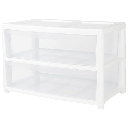 Image of SIDSONS Jumbo Chest 2 Drawers Storage Unit, Plastic Drawers Home Office Closet Bedroom Dorm, Modular Storage Tower Cabinet Nursery School Storage Solution (White/Clear, 2 Drawers Jumbo)