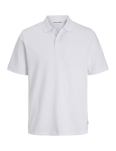 Image of JACK & JONES Mens Short Sleeve Golf Work Casual Pique Plain Polo T Shirts Bright White