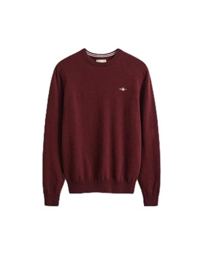 Image of GANT Mens Superfine Lambswool Crew Neck Jumper - 677 Bordeaux Melange