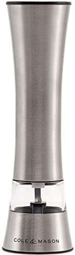 Image of Cole & Mason Burford Electronic Salt and Pepper Mill, Adjustable Grind, One Touch Operation, Stainles Steel, 180mm, Includes 1x Salt or Pepper Grinder for Seasoning