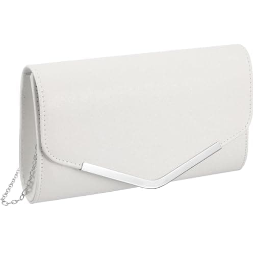 Image of VALICLUD White Evening Clutch Bag for Women with Silver Chain Strap Small Envelope Handbag for Wedding Party Formal Events 9.45X5.51X1.97In