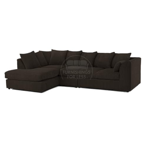 Image of New Luxor Long Fabric Corner Sofa | Soft Jumbo Cord 4-5 Seater Corner Sofa Left hand or Right Hand (Chocolate, Left Hand Facing - Scatter Back)