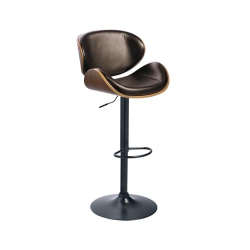 Image of Signature Design by Ashley Bellatier Adjustable Height Swivel Barstool, Footrest & Weighted Pedestal, Faux leather Upholstery, 19.88" W x 18" D x 48" H, Brown & Black