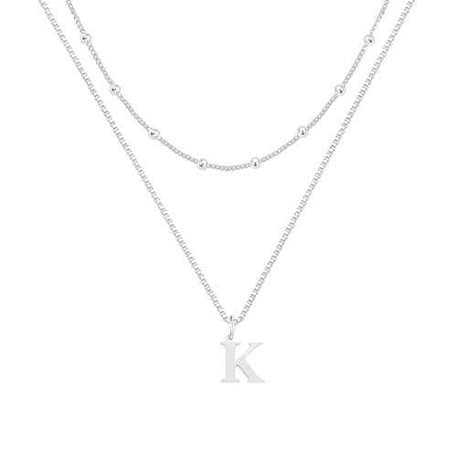 Image of LUXYSODE Initial Necklaces for Wome S925 Silver Letter Necklace Tiny Silver Initial Pendant Name Necklace A-Z Personalized Gift Trendy Jewelry (K)