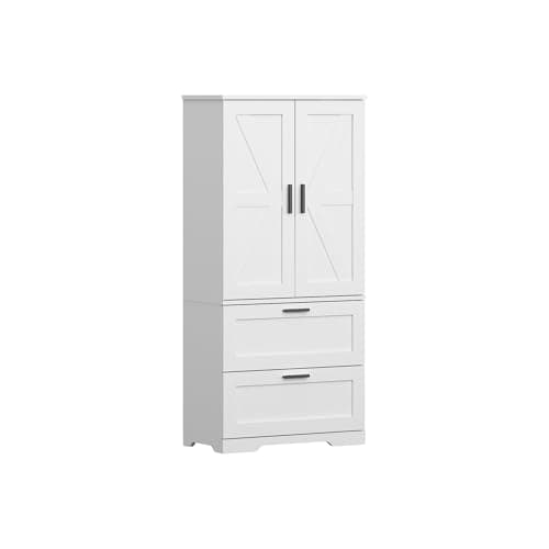 Image of 2 Doors & 2 Drawers Storage Cabinet, Wooden Kitchen Cupboard Collection Food Pantry Cabinet with 2 Adjustable Shelves Freestanding Sideboard Organizer Unit for Dining Living Room (White)