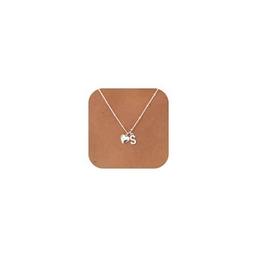 Image of KINHOPI Initial Necklace for Women Girl Silver Necklace A-Z Letter & Heart Pendant Dainty Station Chain Trendy Everyday Personalised Jewellery Gift, Initial S