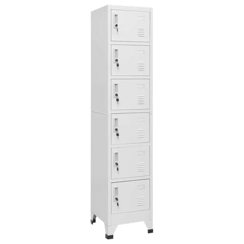 Image of GeenYuu Locker Cabinet Light Grey Steel 38 x 40 x 180 cm with 6 Lockable Doors, Ventilation Slits and Name Plate Holder for Office, School, Garage, Basement, Utility Room, Storage Space
