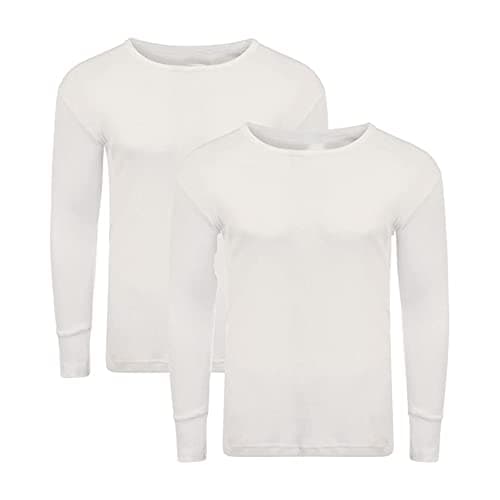 Image of Candid Styles® Pack of 2 Mens Thermal T-Shirt Underwear Baselayer Shirt Long Sleeve Crew Neck Winter Warm Undershirt Vest Top(White,Large)
