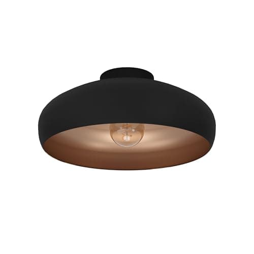 Image of Eglo Mogano Vintage/Industrial Design Ceiling Light, Black Steel and Copper Coloured Kitchen or Hall Lighting, Ceiling-Mounted with E27 Socket