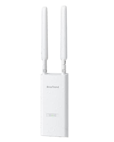 Image of BrosTrend AC1200 Outdoor Access Point Long Range, Gigabit WiFi Access Point Dual Band 5GHz 867Mbps + 2.4G 300Mbps, IP65 Weatherproof, Support 802.3af PoE, w/Passive PoE Injector, WAP for Garden, Yard