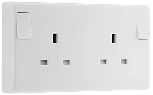 Image of BG Electrical Double Switched Converter Power Plug Wall Socket, Nexus 800 Series, White Moulded, Round Edge, 13A, 822CON