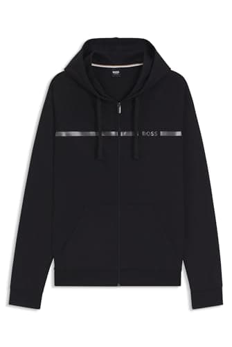 Image of BOSS Mens Authentic Jacket H Cotton-Terry Jacket with Logo and Stripe Black