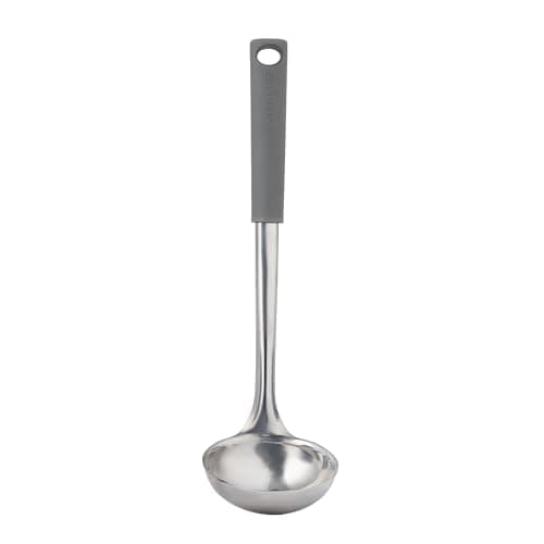 Image of Viners Soft Grip Ladle | Stainless Steel Soup & Stew Serving Ladle with Soft-Touch Handle, Hanging Loop & Dishwasher Safe Design | Grey & Silver Kitchen Utensil
