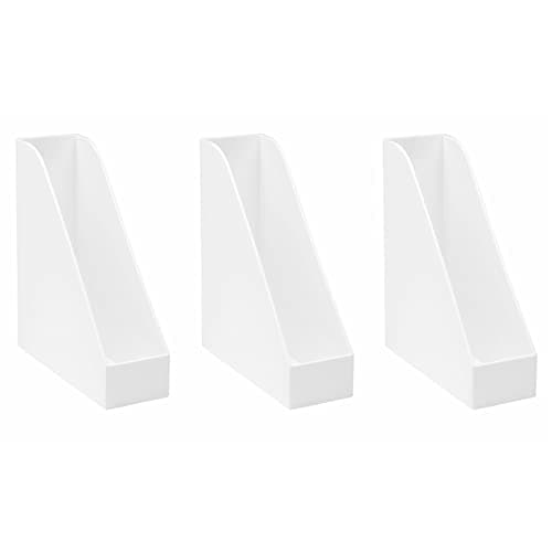 Image of Osco Plastic Magazine Rack File Sorter, Extra-Wide Desk Floor File & Magazine Holder, Thick Premium Plastic Display for Office, Home, Study - White (3-Pack)