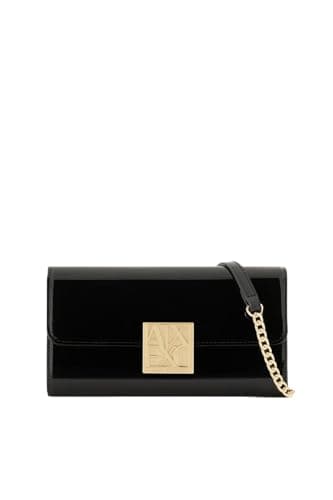 Image of Armani Exchange Women's Amy Gold Logo Plate Wallet On-Chain, Black