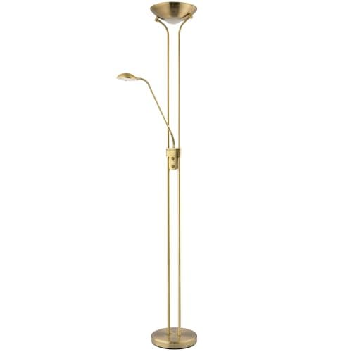 Image of Happy Homewares LED Mother and Child Floor Lamp in Antique Brass with Rotary Dimmer Switches | 20w and 4w | 3000k Warm White | Adjustable Reading Light | 180cm x 25cm