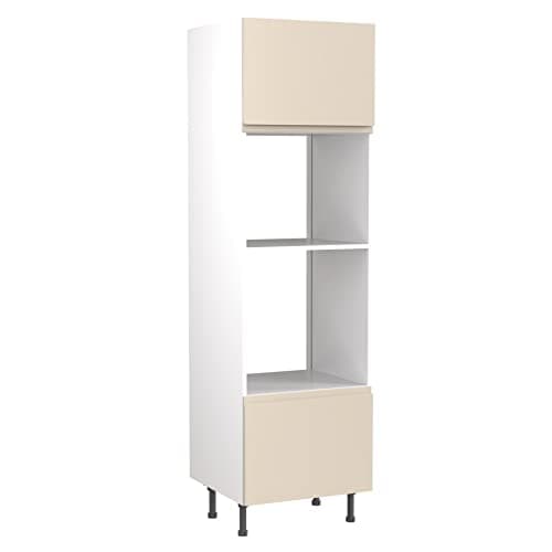 Image of Kitchen Kit Flatpack Tall Unit - J-Pull Door - Screwless Quick Build Kitchen Cabinet - Oven & Microwave Housing Unit - 600x2120mm - Cashmere Matt