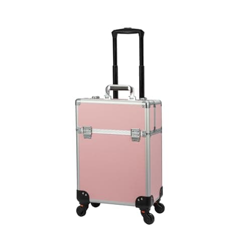 Image of SUNNYNEST Professional Makeup Trolley Rolling Cosmetic Organiser Vanity Case with Wheels Beauty Artist Salon Technician Organiser Large Aluminium Beauty Artist Trolley Box (Pink)