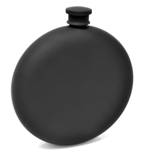 Image of Hip Flask for Liquor Matte Black 8 Oz Stainless Steel Leak-Proof Circular with Funnel in Gift Package for Men & Women.