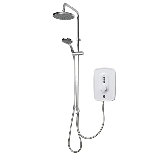 Image of Triton Showers Danzi DuElec | Shower Electric | 9.5 KW I White I Electrical Showers | with Rainfall Showerhead and Anti Twist Hose | Best Electric Shower Units Bathrooms
