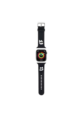 Image of KARL LAGERFELD KLAWLSLKCNK Watch Band for Apple Watch 42/44/45mm Black 3D Rubber Karl&Choupette Heads Silicone Band