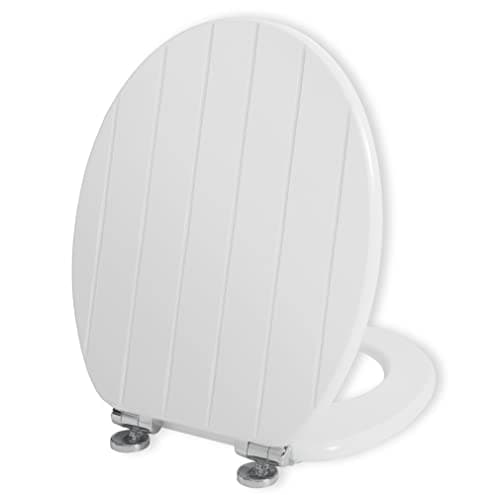 Image of Angel Shield White Wooden Toilet Seat Antibacterial Adjustable Hinges Toilet Seat Fits Never Slips for Bathroom with Soft Close and Quick Release for Easy Clean and Assembly (Soft Close, White)
