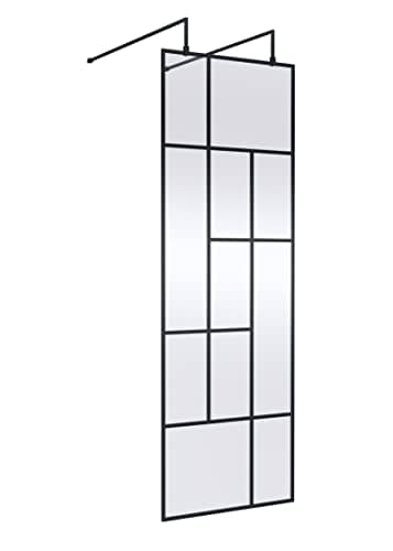 Image of Hudson Reed BFAFB070 Abstract Modern Bathroom 'Shower Shield' Coated Framed Free Standing 8mm Toughened Safety Glass Wetroom Screen with 2 Support Arms, 700mm, Matt Black