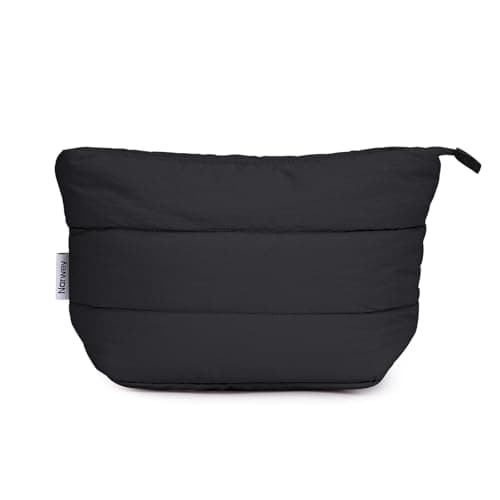 Image of Travel Makeup Bag Large Cosmetic Bag Makeup Case Organizer for Women (Quilted Black)
