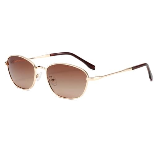 Image of YAMEIZE Polarized Oval Sunglasses for Women Men Retro Small Round Vintage Classic Polarised Metal Frame 90s Sunglasses UV400 Protection