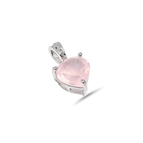 Image of Pendant with Stone 925 Sterling Silver 8mm Heart Rose Quartz Cut Gemstone Pendant Charm Vintage Minimalist SP17-32-24-Silver
