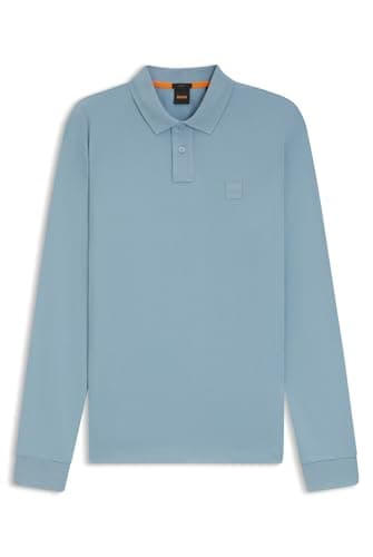 Image of BOSS Mens Long Sleeve Polo Shirt Cotton Light Blue 451 L