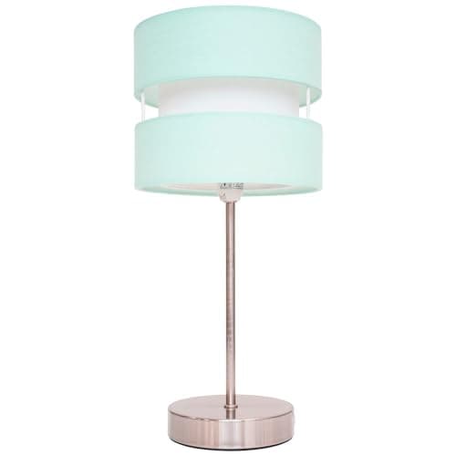 Image of Britalia Satin Nickel & Duck Egg Blue Cotton Fabric 2 Tier Drum Shade Modern Table Desk Lamp | 38cm Height | 1 x SES E14 Lamp Bulb Required | UK Approved | Inline On Off Switch | Retro Influence